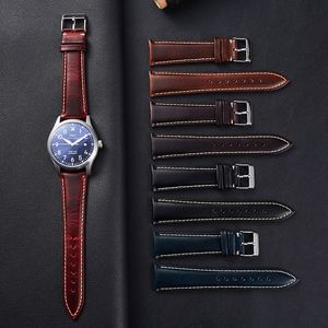 İzle Bantlar Vintage yağ balmumu deri izleme kayışı 18mm 19mm 20mm 22mm 22mm Evrensel Kafa Katmanı Cowhide Watch Band Aksesuarları Pin Toka 230922