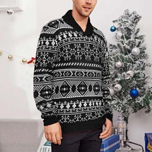 Мужские свитера 2023, осень-зима, свободный рождественский свитер, мужской стиль, снежинки, модные черно-белые пуловеры, мужской топ с круглым вырезом