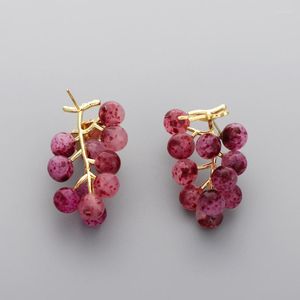 Kolczyki na stadnina wysokiej jakości 925 srebrna igła fioletowa kryształ winogron dla kobiet dziewczęta moda owoce