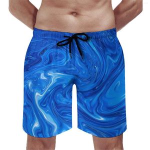 Men's Shorts Blue Marble Gym Abstract Artwork Classic Board Short Pants Men Design Sports Surf Quick Drying Swim Trunks Gift Idea