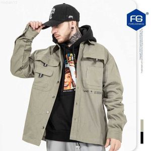 Freizeithemden für Herren Fg Wear | Herbst/Winter 2023 Neues China-Chic Hip Hop Multi Pocket Workwear Hemd Langarm Lose Fashion49zd
