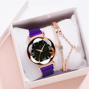 Mulilai Brand Starry Sky Luminous Quartz Vackra kvinnors klockor Magnetiska mesh Band Flower Dial Ladies Delicate Watch337Q