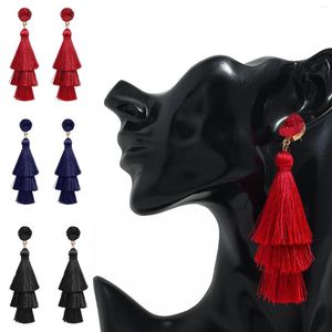 Orecchini pendenti con nappa nera per ragazze semplici 3 livelli a strati con gocce concise regali per donna e donna Pendientes