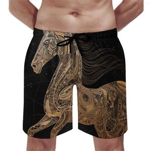 Men's Shorts Horse Board Summer Intricate Lines Hawaii Short Pants Males Sports Surf Fast Dry Pattern Swimming Trunks