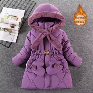 Down Coat Winter Girls Jacket Varm vindtät Ytterkläder Huven Dragkedja Pälskrage Princess Coat 5 6 7 8 9 10 12 år Kidkläder 230922