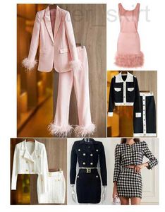 Two Piece Dress Pieces Luxury Designer Woman Skirt Set Long Pants Sets Turtle Neck Grid Pattern And White O-neck One-Pc Skirts Office Lady Clothes Business