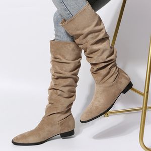 Autumn Winter 78 and Pointed Suede Low Heel Sleeve Long Knight Boots Large Women's 230923