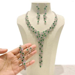 Halsbandörhängen Set Godki Luxury 4st Dubai Jewelry For Women Wedding Cubic Zircon Jewellery Saudi Party Engagement Accessory