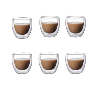 Wine Glasses 5 Sizes 6 Pack Clear Double Wall Glass Coffee Mugs Insulated Layer Cups Set for Bar Tea Milk Juice Water Espresso S 230923