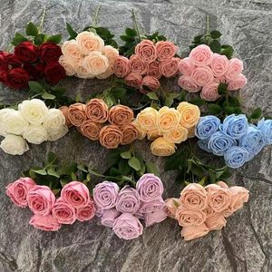 Dekorativa blommor El Room Decor Artificial Princess Rose Bundle Silk Fake Dining Table Decoration Simulation Green Plant Pink Roses