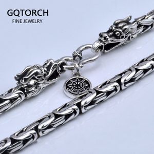 Chokers Real Pure 925 Sterling Silver Necklace Men Double Dragon Heads Vintage Handmade Clavicular Chain Necklace Male Viking Jewelry 230923