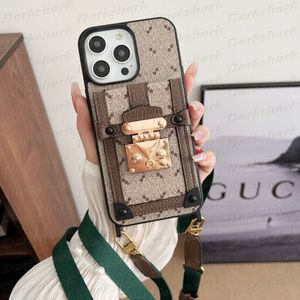 Portabel lyxdesigner Telefonfodral för iPhone 15 14 Plus 13 12 Pro Max Leather Texture Lock Style Card Pocket Cellphone Cover Top Vogue Letter med axelrem
