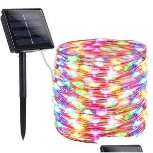 LED -strängar 20m 50/100/200 String Lights Solar Outdoor Garden Party Copper Wire Lighting Christmas Garland Fairy Waterproof White Dr Dhije