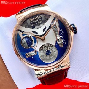 Mega Yacht 44mm 6319-305 Enamel 3D Automatic Tourbillon Mens Watch Rose Gold Blue White Dial Brown Leather Strap 2021 Watches Pure207F