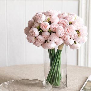 Flores decorativas 27 cabeças rosa artificial falso camélia buquê peças centrais mesa de festa arranjos florais casa decoração de casamento nupcial