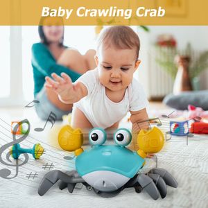 ElectricRC Animals Tummy Time Crawling Crab Avoid Obstacles USB Charging Light Up Sensory Moving Toys Electronic for Toddler Holiday Gift 230922