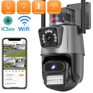 Câmeras IP 8MP 4K Outdoor Wifi Câmera Dupla Lente Auto Rastreamento Alarme Tela Impermeável Segurança Vigilância de Vídeo Icsee 230922