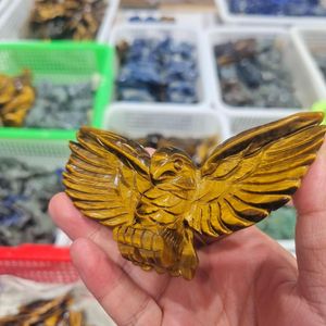 Decorative Figurines Top Natural Tiger Eye Crystal Hand Carving Eagle Animal Sculpture Jewelry Crafts Crystals Healing Stones For Gift 1Pc