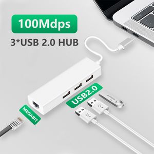 USB Ethernet med 3 port USB Hub 2.0 RJ45 LAN Network Card USB till Ethernet -adapter för MacBook iOS Android PC Type C USB C Hub