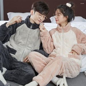 Men's Sleepwear Winter Couples Nightwear Flannel Warm Pajamas Set Women And Men Matching Zipper Sport Outside Home Clothes Freeship