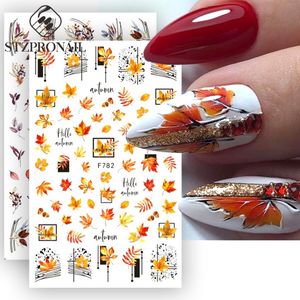 Klistermärken dekaler 3D Maple Leaf Nail Art Sticker Gold Autumn Line Adhesive Slider Design Polished Decal DIY Manicure Decoration Accessories Tips 230922