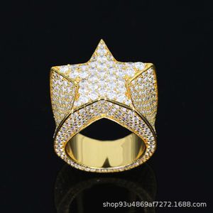 Hiphop Full Diamond Five Point Star Gold Plated Cuban Ring