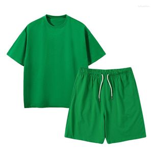 Clothing Sets For Boys 220g High Quality Cotton Shorts T-shirt Two Pieces Teen Kids Tracksuit Summer Loose Casual Solid Girls Outfits