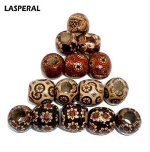 LASPERAL Fashion 100pcs Randomly Mixed Large Hole Wood Beads Hand Made Barrel Pattern Diy Retro Beads Diy Jewelry Accessories4435691