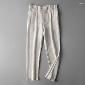 Men's Pants Linen Summer Thin Cropped Loose Straight Casual Solid Color Breathable Pure Fashion Trend