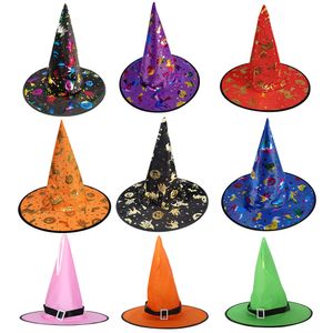 Imprezy czapki 1PCS Halloween Witch Hats Adult Kids Witch Hat Masquerade Wstbon Wizard Top Pointed Cap Halloween Dekoracja Cosplay Props 230923