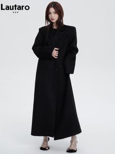 Women's Wool Blends Lautaro Autumn Winter Long Loose Casual Black Warm Moft Woolen Coat Women Stylish Luxury Designer Ouerwear Korean Fashion 230922