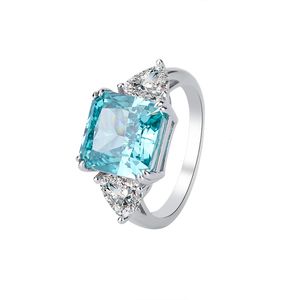 925 Gümüş Londra Mavi Topaz Solitaire Yüzük Kadınlar İçin (5.0 CTTW, Emerald Cut 14x14mm) Taş Doğum Taşı, Mevcut