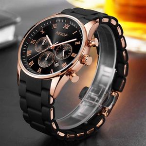 Aesop Men's Watches Top Brand Man Luxury Man Quartz Na rękę Silikonową Zespół Stopy Male Clock Men Men Stray Watch Relogio Masculino305h