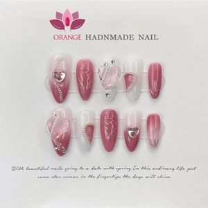 False Nails Pink Handmade Press on Full Cover Manicuree Heart Japanese Wearable Artificial With Designs Orange Store 230922