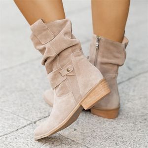 Ankle 264 Women Winter Heels Round Plus Size Casual Shoes Faux Suede Female Low Boots 230923