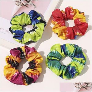 Acessórios de cabelo 22 cores Veet Scrunchies Tie-Dye Elastic Hairbands Scrunchy Laços Cordas Menina Cavalo Titular Pleuche Headwear M2656 D Dhkyd