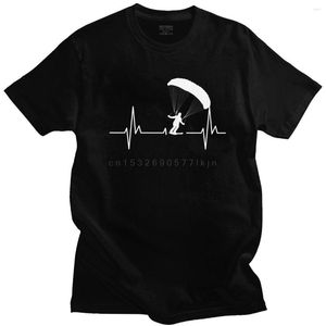 Herren T-Shirts Lustiges Speedgliding Herzschlag Paragliding Ski T-Shirt Top Männer Kurzarm Freizeit Paramotor Baumwolle Fallschirm T-Shirt Kleidung