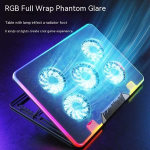 Laptop Cooling Pads 5 wentylatorów Gaming Laptop Cooling PAD RGB Kolorowy ultra-cienki chłodnicy pięć cichej wentylatora regulowane notebookowe stojak na laptop L230923