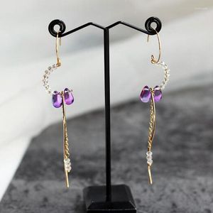 Orecchini pendenti Elegante viola / giallo smalto di cristallo Colore oro Gancio lungo da donna Accessori per gioielli di moda da sposa YEA212