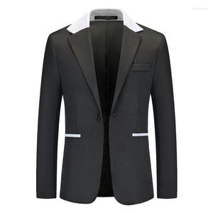 Herrjackor One Button Office Jacket Colorblock Classic Male Slim Fit Blazer Business Coat