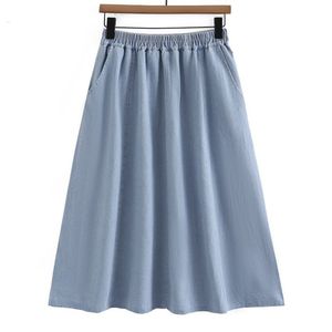 Skirts Plus Size Women Denim Skirts Oversized Curve Clothes Loose Elastic High Waist Mid Calf A-Line Bottoms Summer 230923