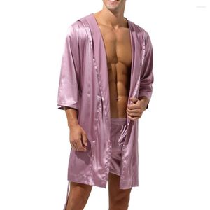 Homens sleepwear pijamas vestido homens com capuz nightwear roupão de banho roupão loungewear solto sexy conforto cetim seda