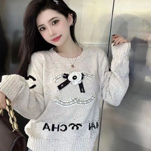 Fashion Burst Cc High Version New Heavy Woven Flower Accessories Color Grain Mixed Wool Yarn Long Sleeve Sweater