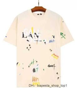 Lanvin gömlek yüksek kaliteli 2023 yeni güzel giyim yaz modası Lanvin benekli mektup baskı ve gündelik kısa kol cehennemstar gömlek pamuk 100% 4 1R4W