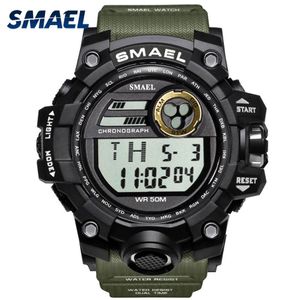 남성 시계 스포츠 군사 Smael의 충격 relojes Hombre Casual Led 시계 디지털 손목 시계 방수 1545d 스포츠 시계 알람 291c