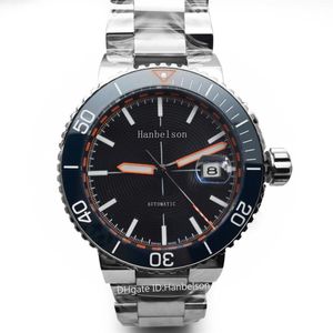 Montre de luxo relógios masculinos cinza titânio relógios de pulso movimento automático preto face pulseira de metal escala laranja hanbelson293o