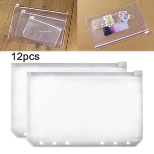 Filing Supplies 12PCS Convenient Clear PVC A5 A6 A7 Binder Pockets Clear Zipper Folders For 6-Ring Notebook Binder Files Reports Binder 230923