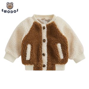 Jackets EWODOS Toddler Baby Kid Fleece Winter Coat Contrast Color Long Sleeve Jacket Button Cardigan for Infant Baby Spring Fall Outwear 230922