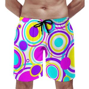 Herr shorts retro cirklar brädet sommar ljus 60 -talet tryck körning korta byxor snabb torr hawaii design plus storlek badstammar