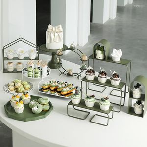 Bakeware Tools Dark Green Cake Rack Outdoor Picnic Dim Sum Holder Party Tea Break Tray Wedding Luxury High-End Donut Plate